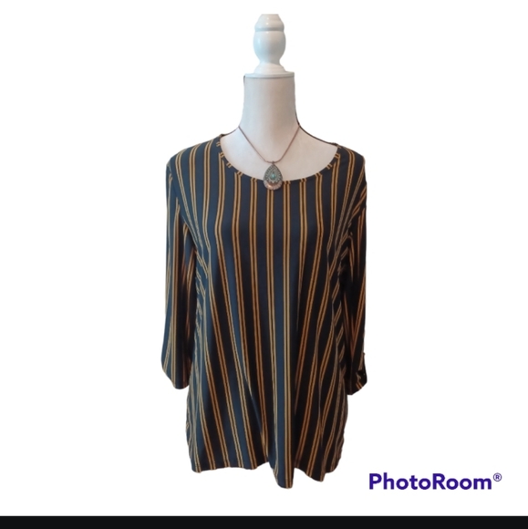 Antthony brand, black and yellowish gold color stripes blouse and skirt set. - Picture 2 of 8